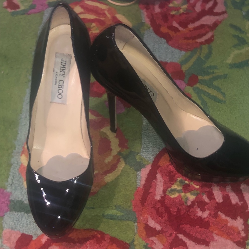 Jimmy Choo black patent leather platform heels 38